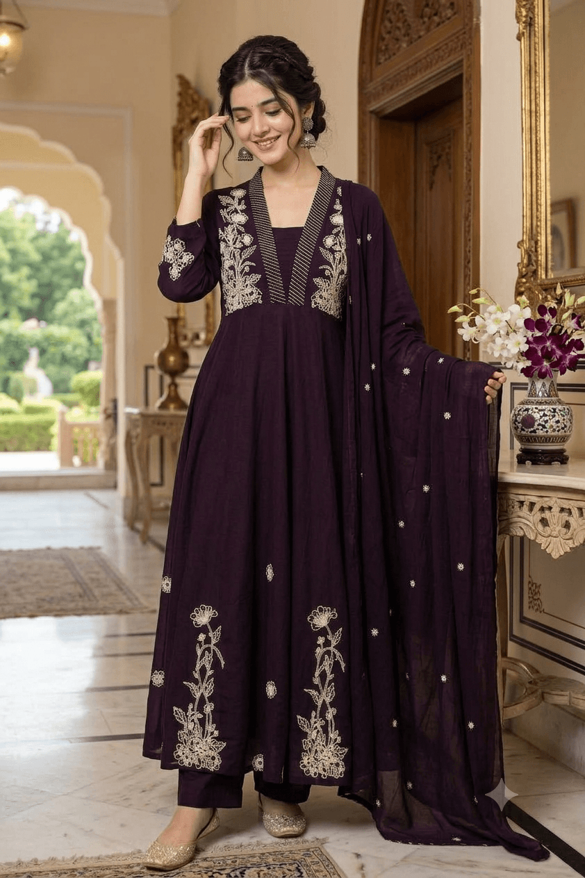 Pure Cotton Anarkali Three-Piece Suit