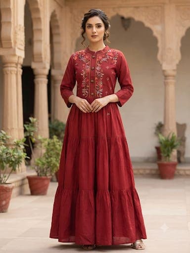 Silk Flared Tiered Gown