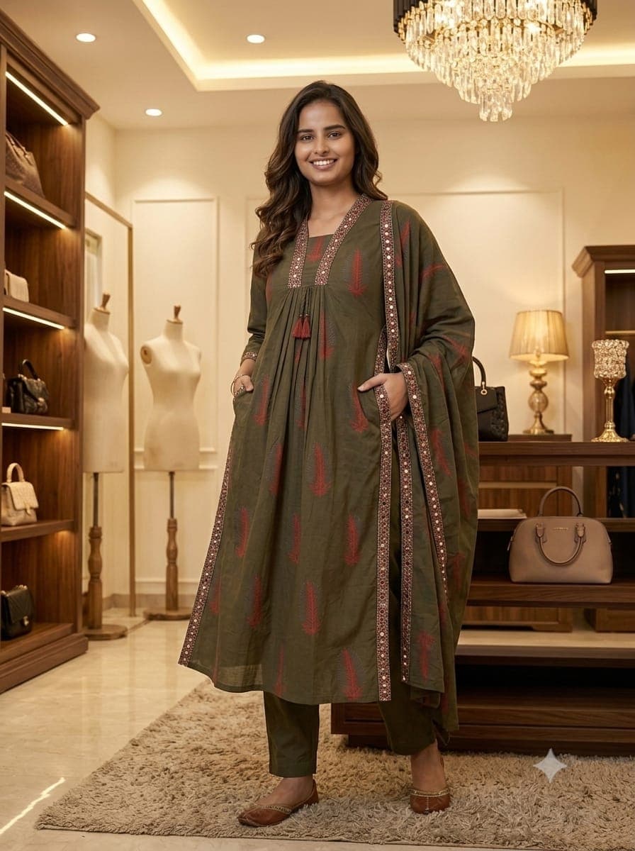 Pure Cotton A-Line Three-Piece Suit