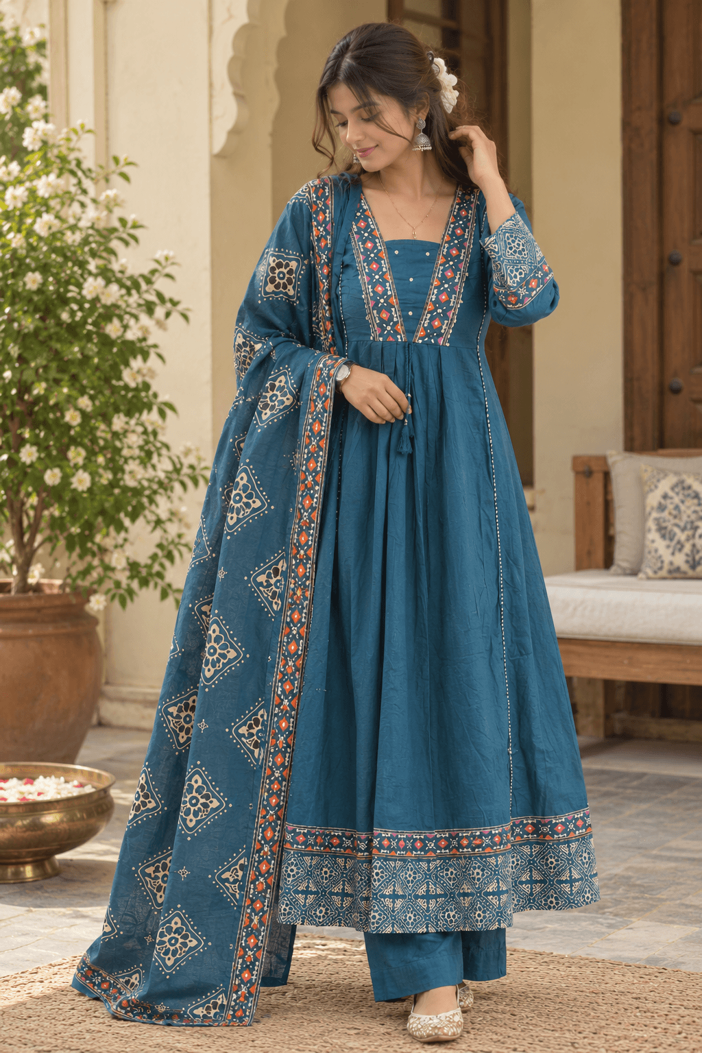 Pure Cotton A-Line Three-Piece Suit