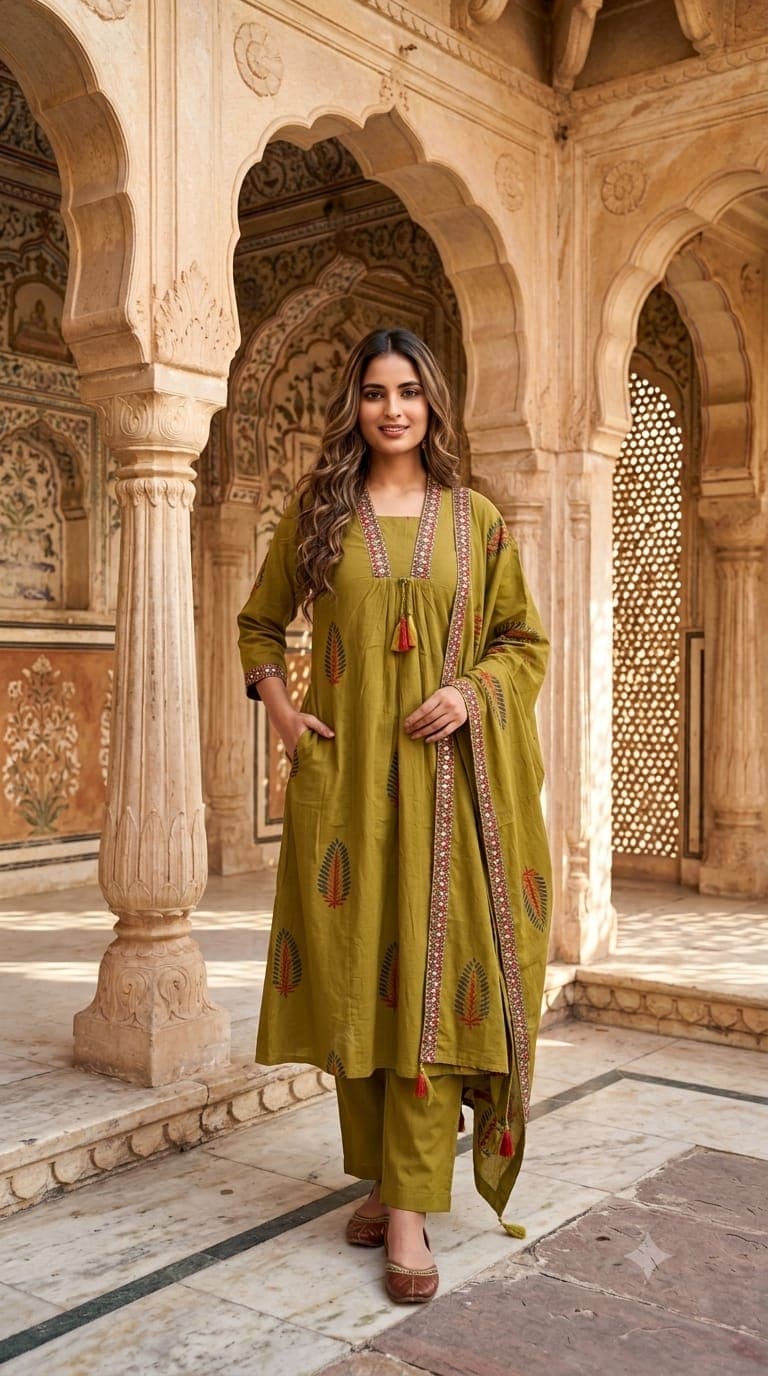 Pure Cotton A-Line Three-Piece Suit