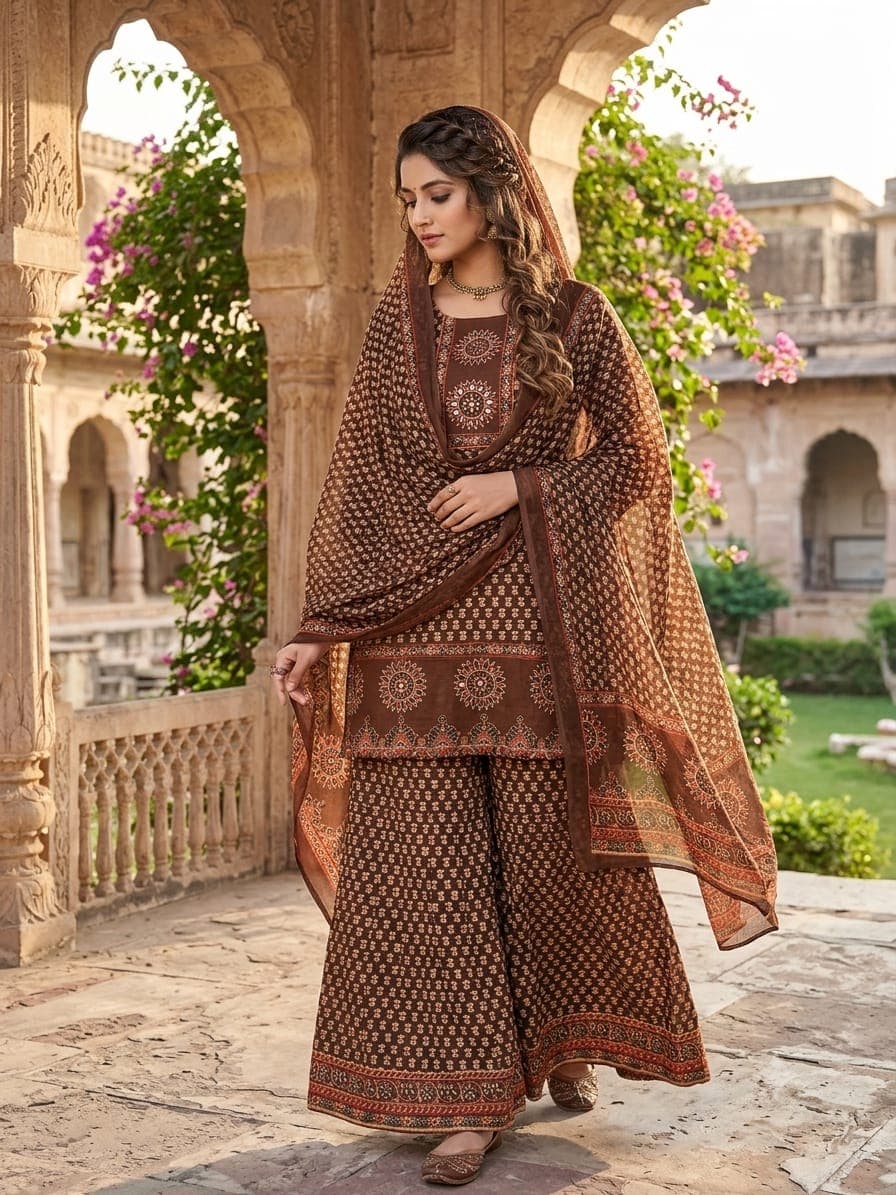 Pure Cotton Three-Piece Gopi Dress with Divider