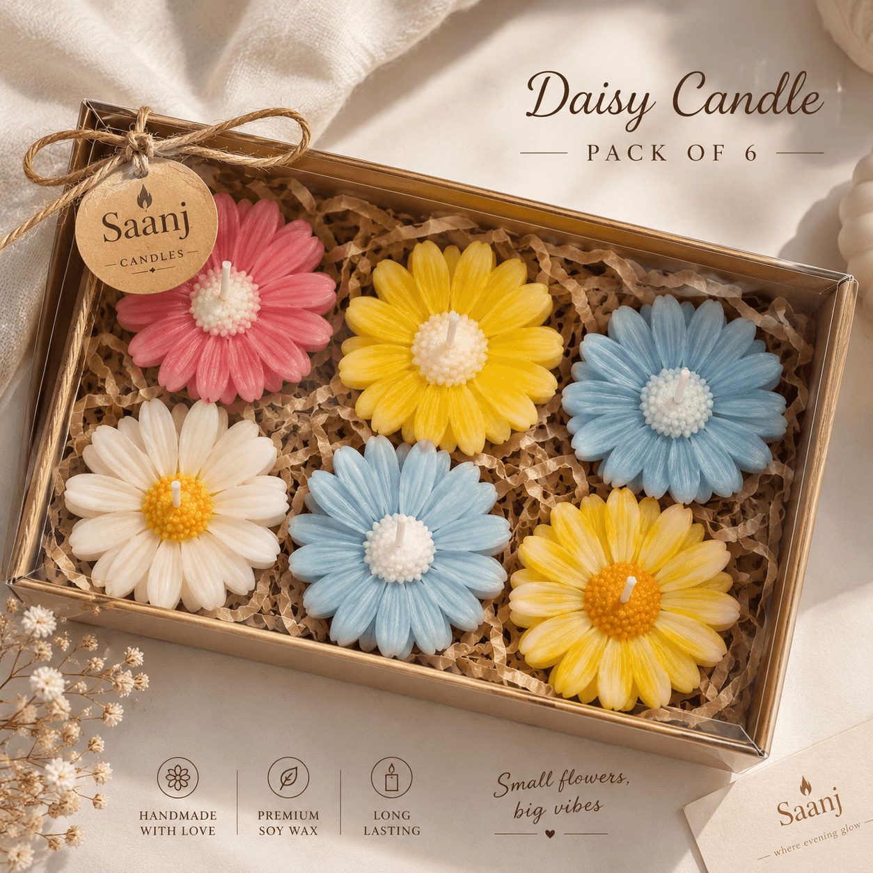 Pack of 6 Multicolour Floating Flower Candles