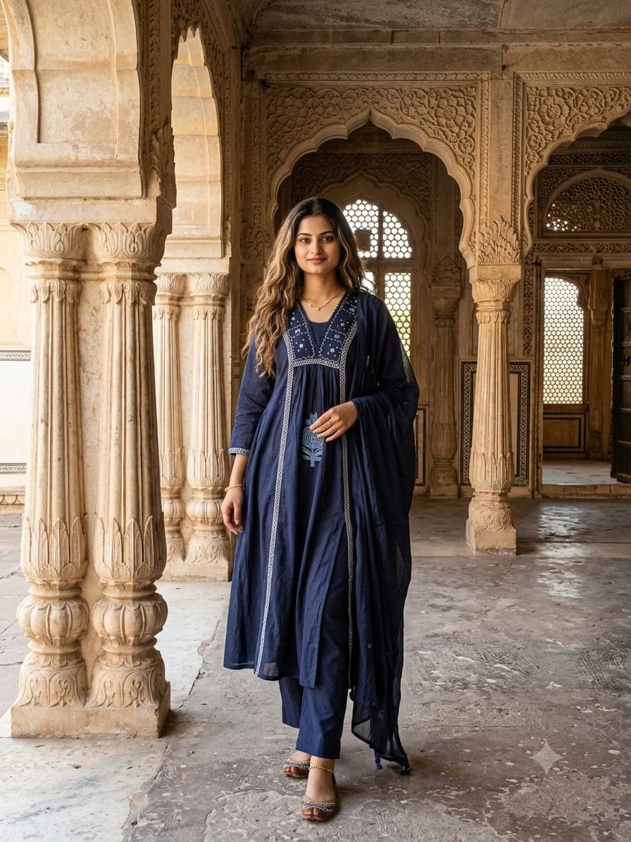 Pure Cotton A-Line Three-Piece Suit