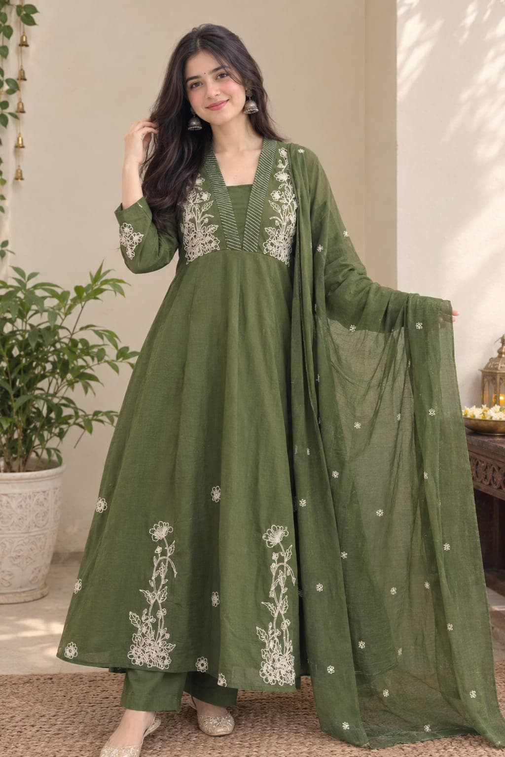 Pure Cotton Anarkali Three-Piece Suit