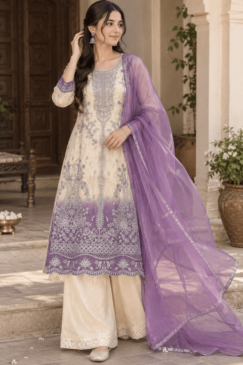 Pure Chinnon Crape Three-Piece Suit