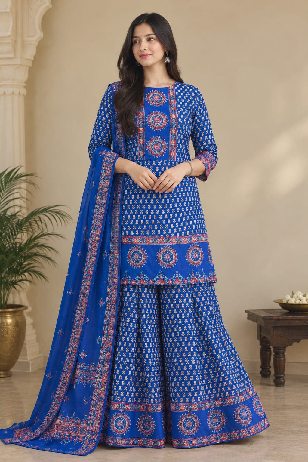 Pure Cotton Three-Piece Gopi Dress with Divider