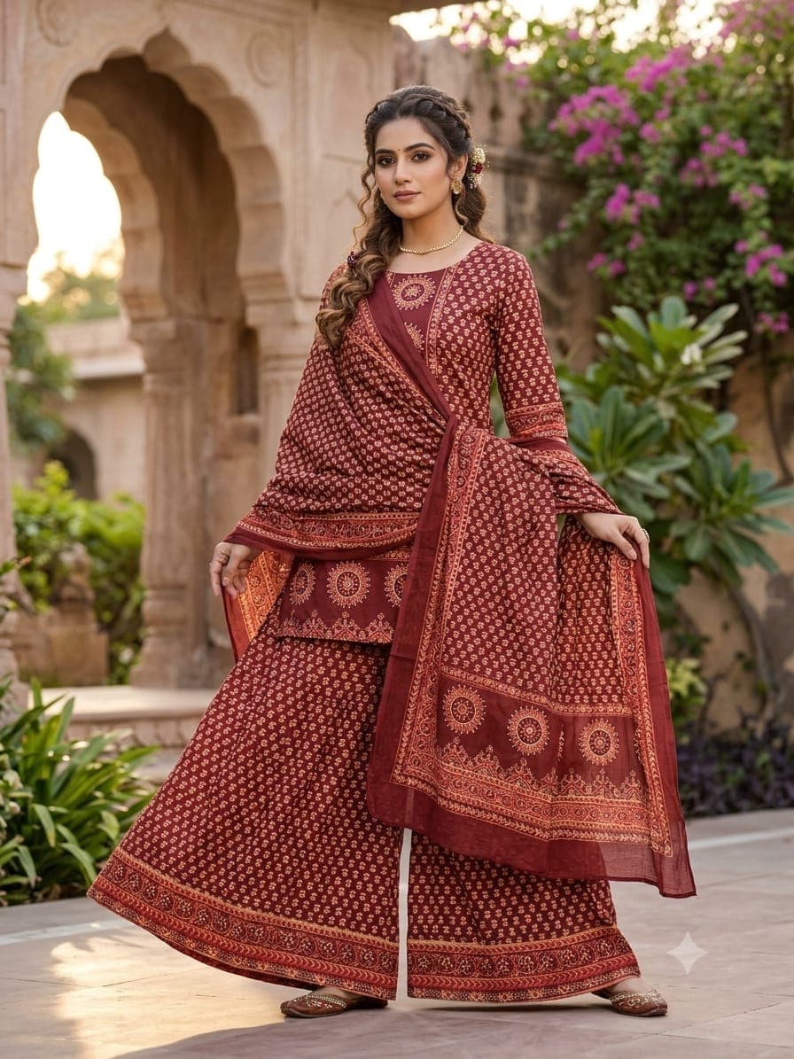 Pure Cotton Three-Piece Gopi Dress with Divider