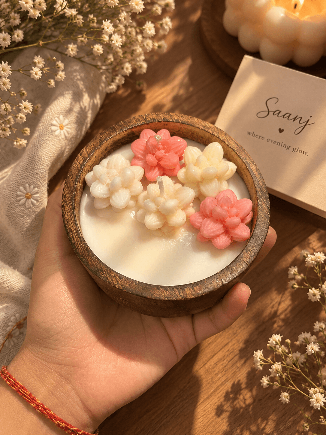 Floral Bliss Wooden Bowl Candle