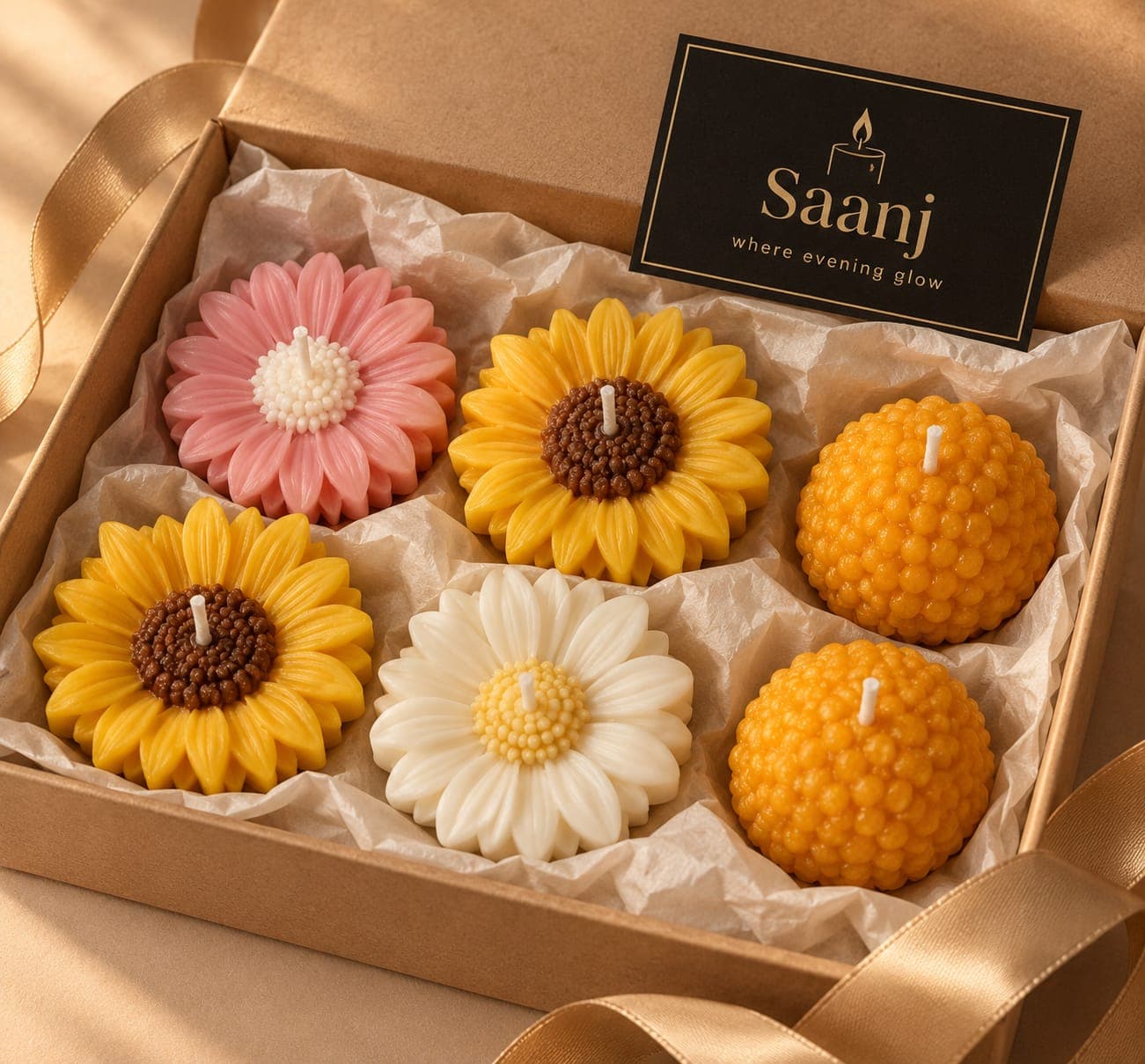 Saanj Floral Bliss Hamper – Pack of 6 Candles 🌼