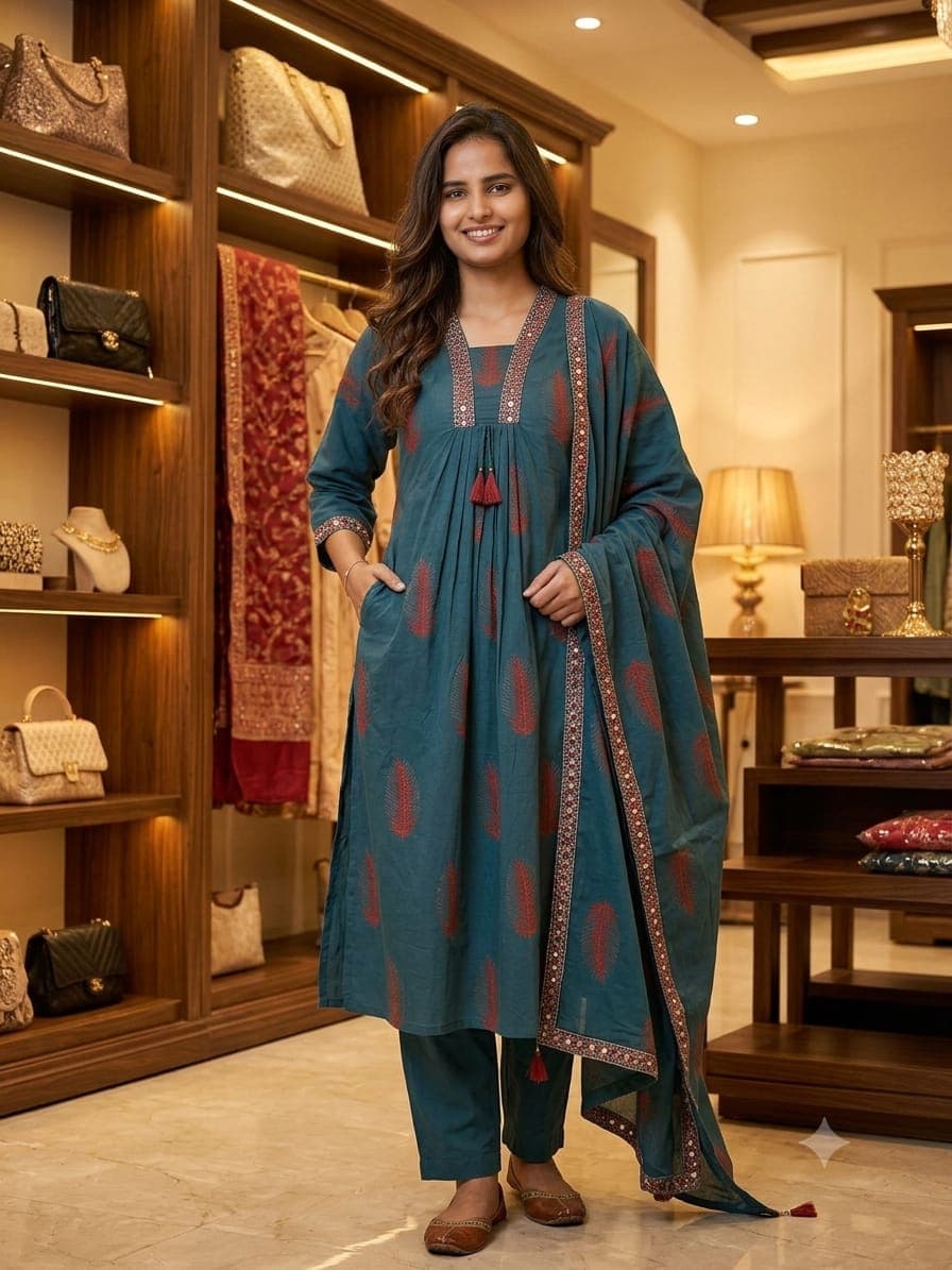 Pure Cotton A-Line Three-Piece Suit